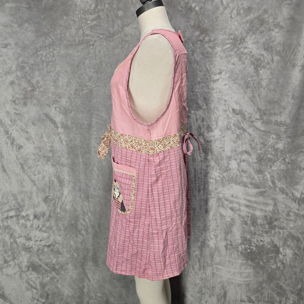 KC Trading Co Apron Women One Size Pink Gingham Embroidered Beautiful Day Kawaii - Picture 2 of 16